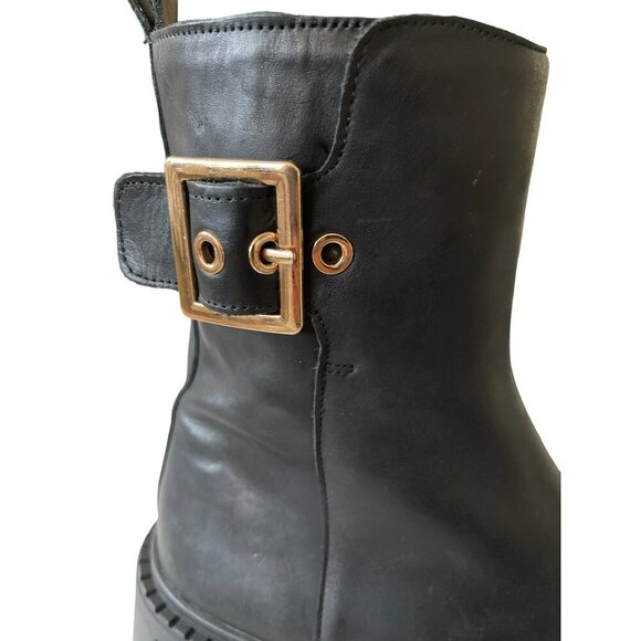 Steve Madden Sameera Black Leather Combat Lug Boots Gold Buckle Sz 9 NEW - Picture 7 of 8